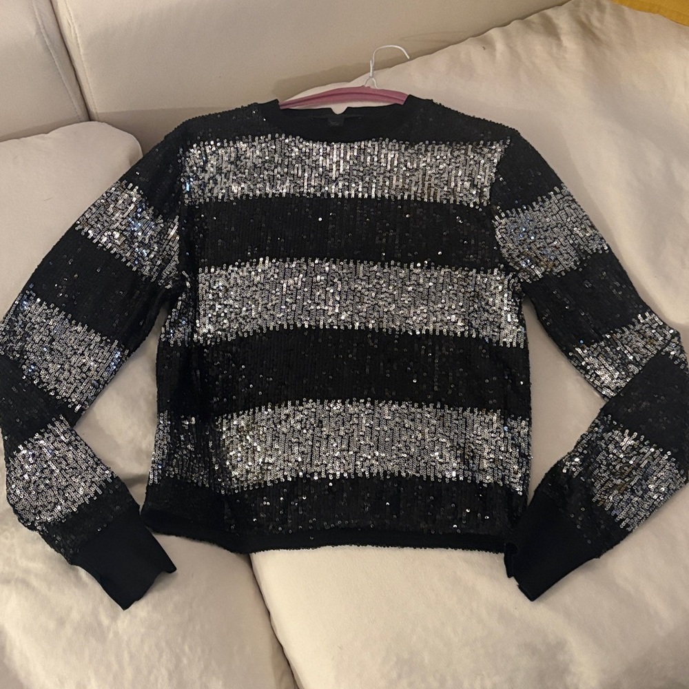 Women’s ALLSAINTS sise S Black and Silver Sequin long sleeve shirt
